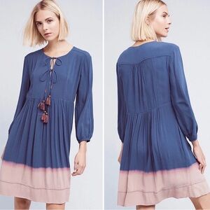 Holding horses blue pink dip dye tassel peasant long sleeve dress sz 8